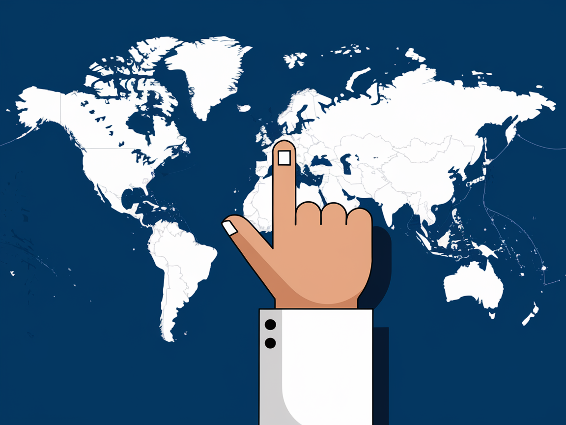 Map with a hand pointing at one location