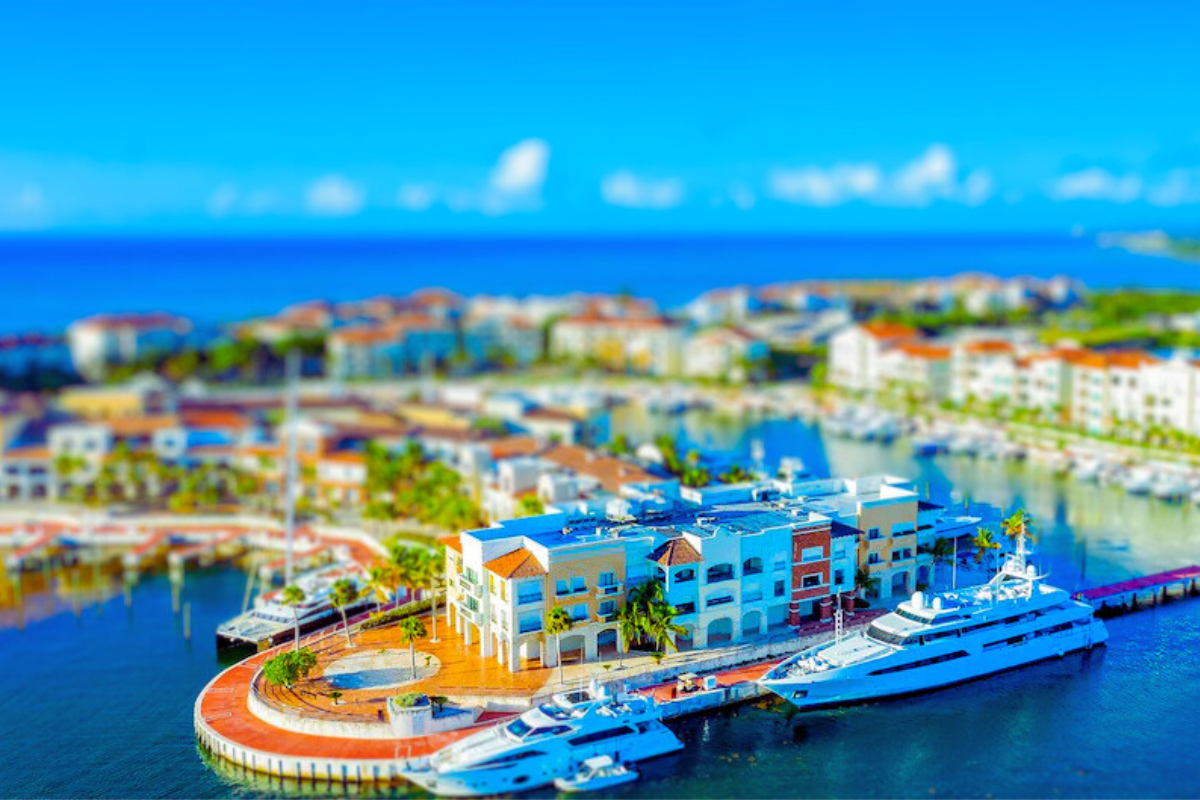 Luxury yachts docked at the Cap Cana Marina in Punta Cana, Dominican Republic.