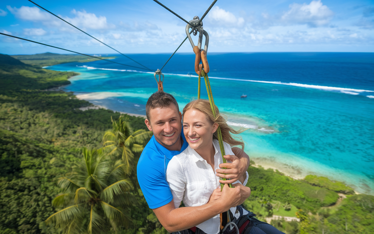 Couple ziplining in punta cana