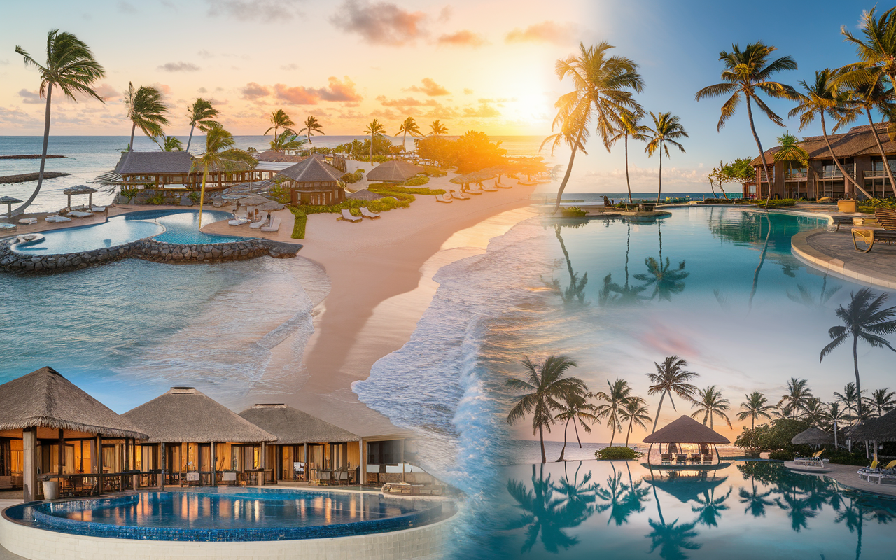 A stunning view of a luxurious resorts, ideal for a Punta Cana honeymoon, featuring romantic settings, turquoise waters, and serene beaches.